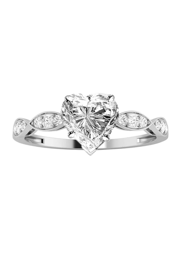 0.65 Ctw Platinum Petite Curving Heart Shape GIA Certified Diamond Engagement Ring (0.5 Ct E Color SI2 Clarity Center Stone)
