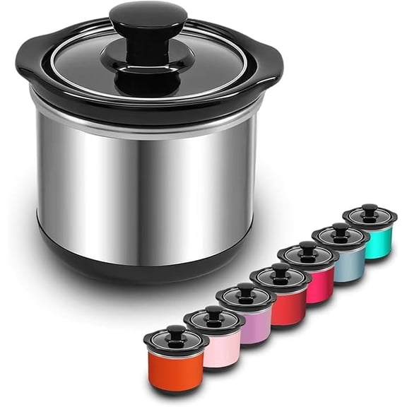 0.65-Qt Mini Slow Cooker with Ceramic Pot and Stainless Steel Exterior Ideal for Sauces, Dips, and Small-Batch Stews