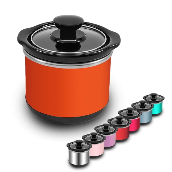 0.65-Qt Mini Slow Cooker with Ceramic Pot and Stainless Steel Exterior  Ideal for Sauces, Dips, and Small-Batch StewsOrange