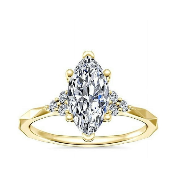 0.65 T.C.W Brilliant Marquise Cut Natural Diamond Wonderful Halo with Accents Engagement Ring for Women Solid 14K Yellow Gold Size 3