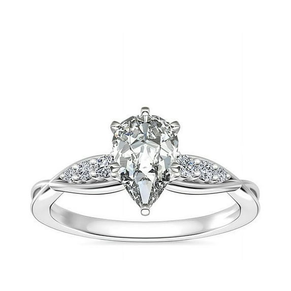 0.65 T.C.W Brilliant Pear Cut Natural Diamond Wonderful Solitiare with Accents Engagement Ring for Women Solid 14K White Gold Size 3