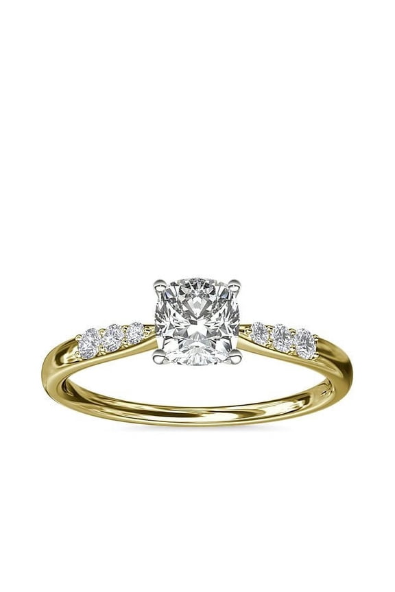 2.15 T.C.W Cushion Shaped IGI Certified Lab Grown Diamond Stunning Solitaire with Accents Wedding Ring for Women Solid 14K Yellow Gold Size 3.5
