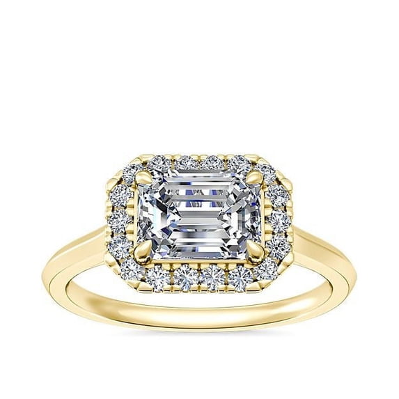 0.65 T.C.W Excellent Emerald Cut Natural Diamond Beautiful Halo Wedding Ring for Bride Solid 18K Yellow Gold Size 5