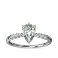 thumbnail image 1 of 0.65 T.C.W Excellent Pear Shaped Real Diamond Stunning Solitaire with Accents Engagement Ring for Women in Solid 14K White Gold Size 7, 1 of 6