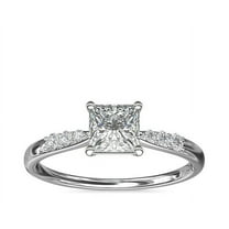 0.65 T.C.W Excellent Princess Cut Natural Diamond Radiant Solitaire with Accents Designer Ring for her Solid 14K White Gold Size 7