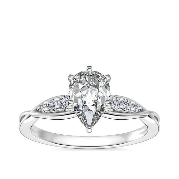 0.65 T.C.W Pear Shape Natural Diamond Latest Design Solitaire with Accents Wedding Ring for Women Solid 18K White Gold Size 8