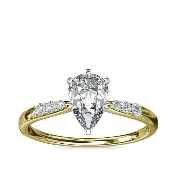 0.65 T.C.W Pear Shaped Genuine Diamond Stunning Solitaire with Accents Wedding Ring for Women Solid 14K Yellow Gold Size 3.5