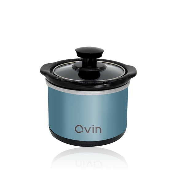 0.65-qt mini Round Slow Cooker, Fondue Melting Pot Warmer with Diswasher-safe Stoneware Crock, Glass Lid, Blue