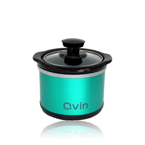 0.65-qt mini Round Slow Cooker, Fondue Melting Pot Warmer with Diswasher-safe Stoneware Crock, Glass Lid, Green