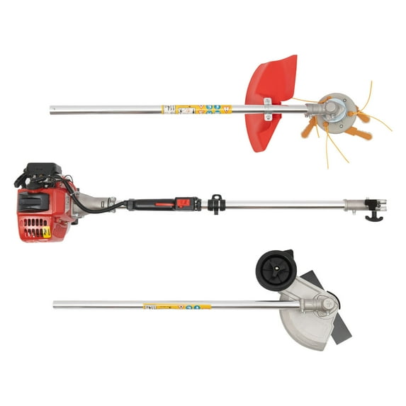 0.65KW 8500r/min Weed Eater Gas Powered Weed Whacker, 26CC 2 Blade Heads, Air-Cooled 2-Stroke Cordless Lawn Edger Gas Weed Trimmer with Handle & Shoulder Strap for Garden Lawn Grass Hedge Trimmer