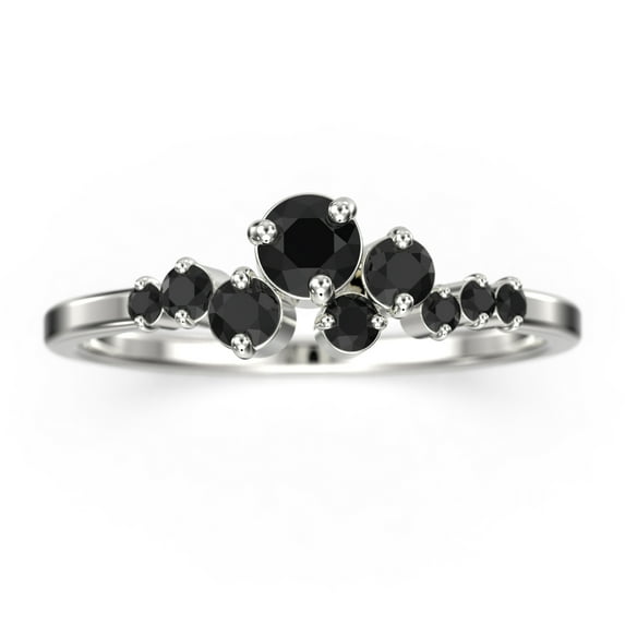 0.65ct Round black diamond moissanite Clasic Ring 18K White Gold Over Silver Wedding Band