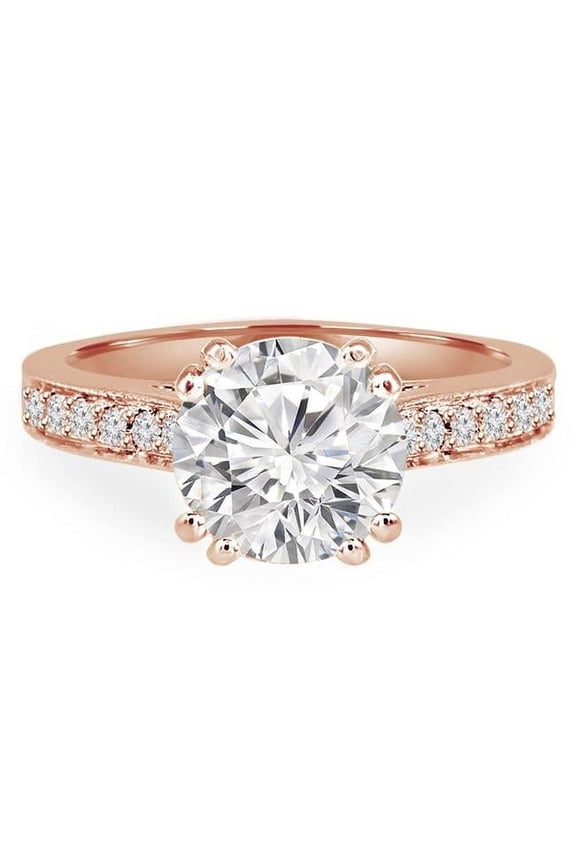 0.66 CTW Round Diamond Double Prong Solitaire Engagement Ring with Accents in 14K Rose Gold - Size 6.5