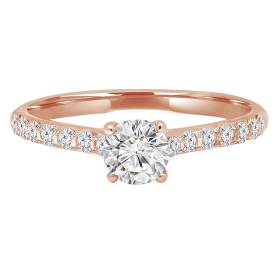 0.66 CTW Round Diamond Solitaire Engagement Ring with Accents in 14K Rose Gold - Size 6.5