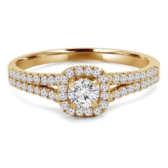0.66 CTW Round Diamond Split Shank Cushion Halo Engagement Ring with Accents in 14K Yellow Gold - Size 6.5