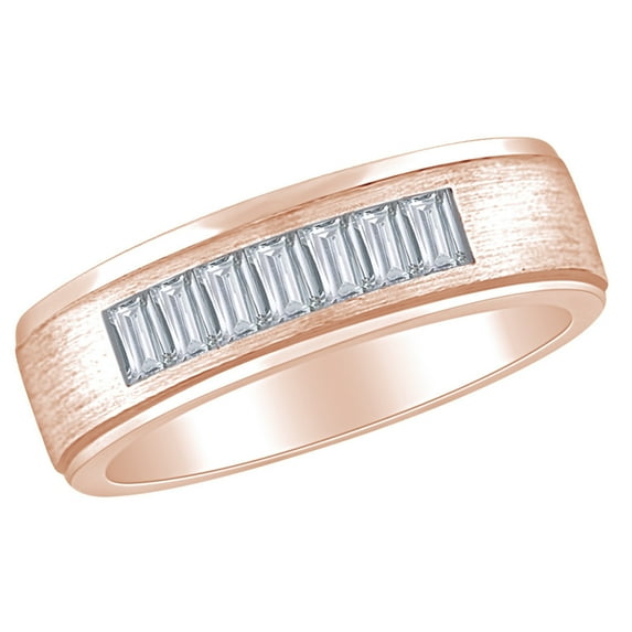 AFFY 0.66 Carat (Cttw) Baguette Shape White Natural Diamond Men's Engagement Wedding Band Ring 14k Solid Rose Gold Ring Size-10