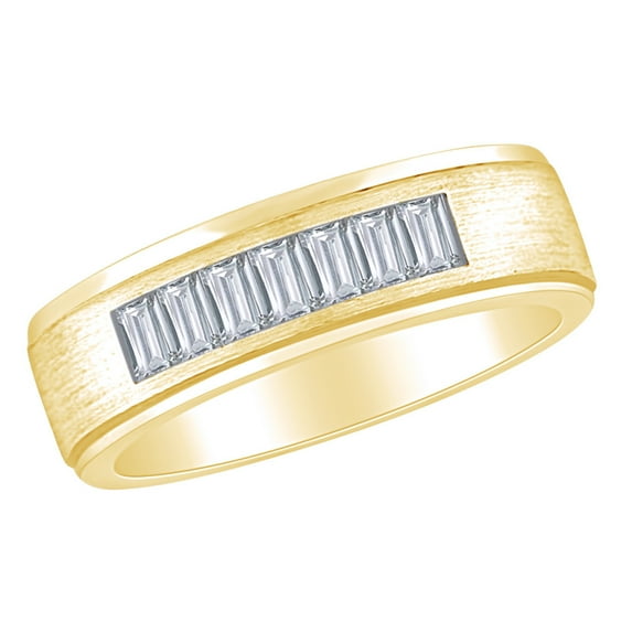 AFFY 0.66 Carat (Cttw) Baguette Shape White Natural Diamond Men's Engagement Wedding Band Ring 14k Solid Yellow Gold Ring Size-10