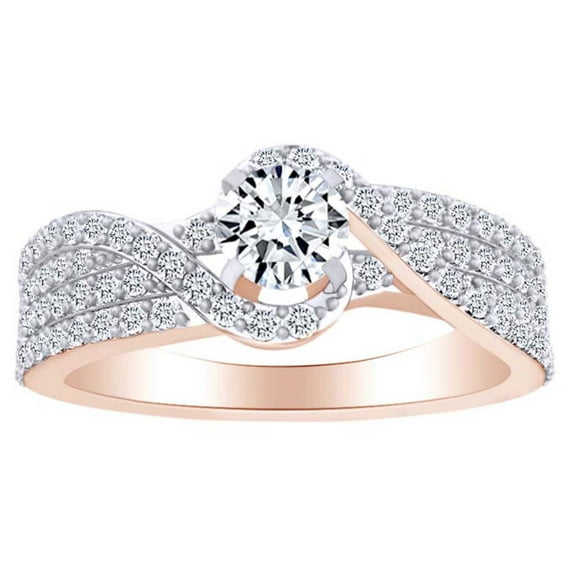 AFFY 0.66 Carat (Ctw) Round Shape White Natural Diamond Cluster Engagement Ring In 14k Solid Rose Gold Ring Size-13