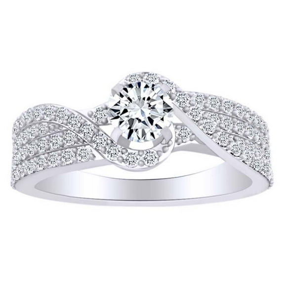 AFFY 0.66 Carat (Ctw) Round Shape White Natural Diamond Cluster Engagement Ring In 14k Solid White Gold Ring Size-6.5