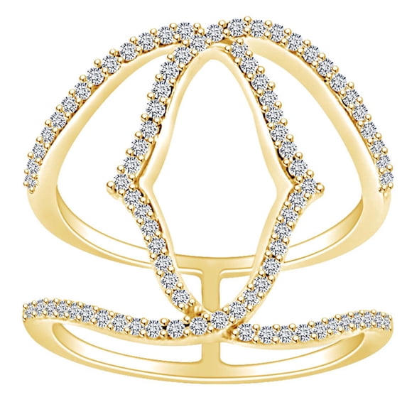 AFFY 0.66 Carat (Ctw) Round Shape White Natural Diamond Fashion Cross Engagement Ring In 14k Solid Yellow Gold Ring Size-8.5