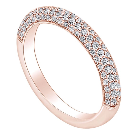 AFFY 0.66 Carat Round Shape White Natural Diamond Cluster Engagement Band Ring 18k Solid Rose Gold Ring Size-7