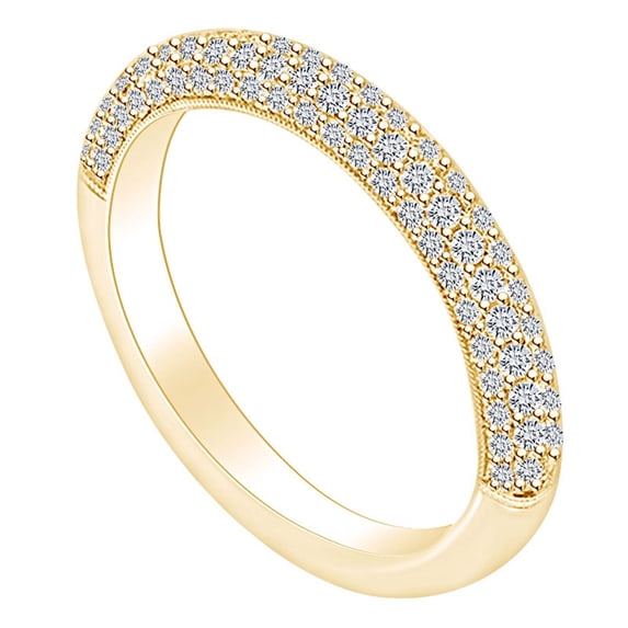 AFFY 0.66 Carat Round Shape White Natural Diamond Cluster Engagement Band Ring 18k Solid Yellow Gold Ring Size-5.5