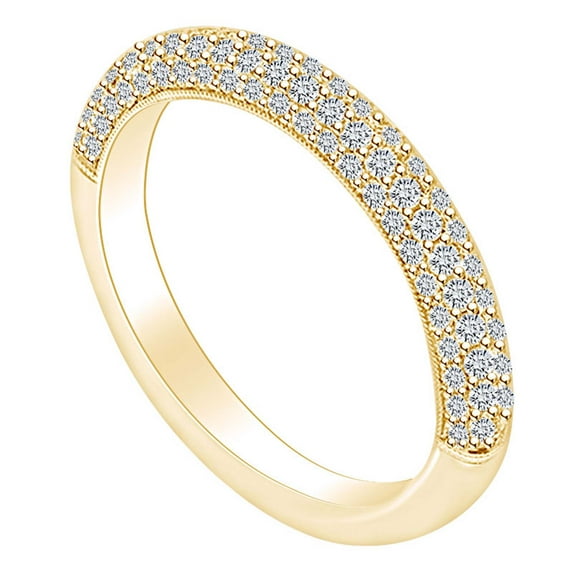 AFFY 0.66 Carat Round Shape White Natural Diamond Cluster Engagement Band Ring 18k Solid Yellow Gold Ring Size-6.5