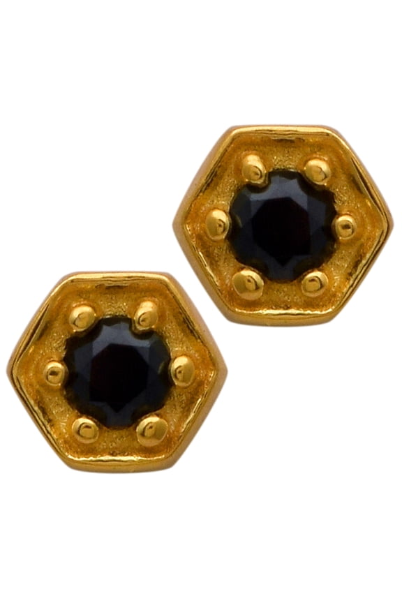 0.66 Ctw Round Shape Black Spinel 925 Sterling Silver Yellow Plated Solitaire Stud Earrings