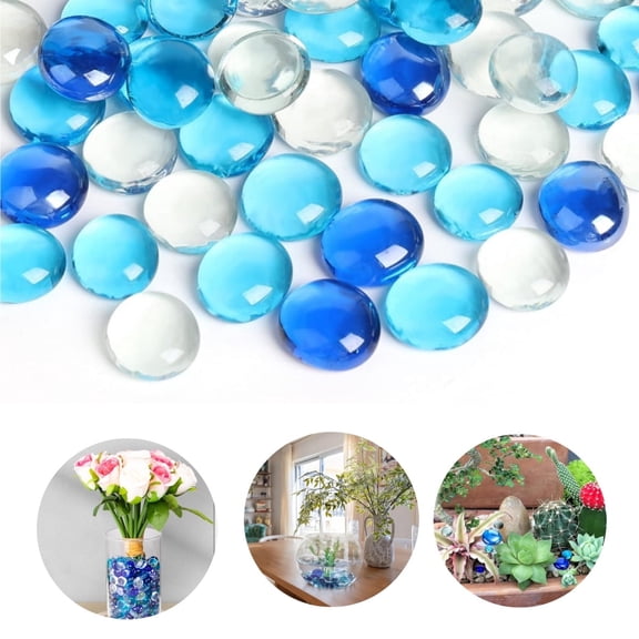 0.66lb Portable Blue Flat Glass Marbles,QZS Durable Vase Filler Glass Pebbles Floral Beads for Table,Aquarium,DIY Craft Decoration
