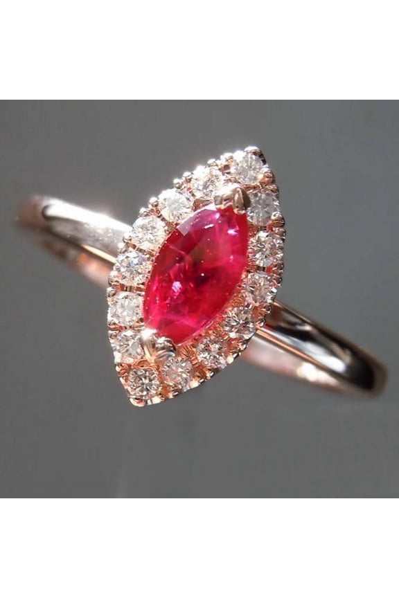 0.67 Ct Marquise Cut Natural Diamond Red Ruby Gemstone Beautiful Halo Ring for Women 14K White Gold Size 8.5