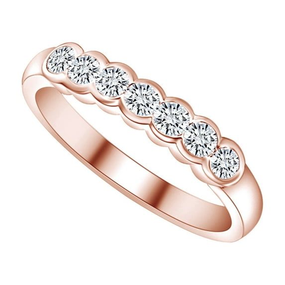 AFFY 0.68 Carat (Cttw) Round Shape White Natural Diamond Eternity Anniversary Wedding Band Ring 10k Solid Rose Gold Ring Size-8