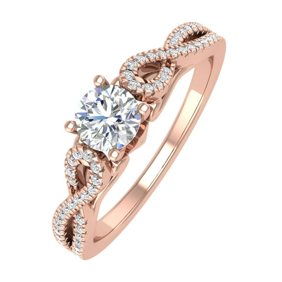 0.68 Carat Prong Set Diamond Twisted Engagement Ring in 14K Rose Gold (Ring Size 6.25) (I1-I2 Clarity)