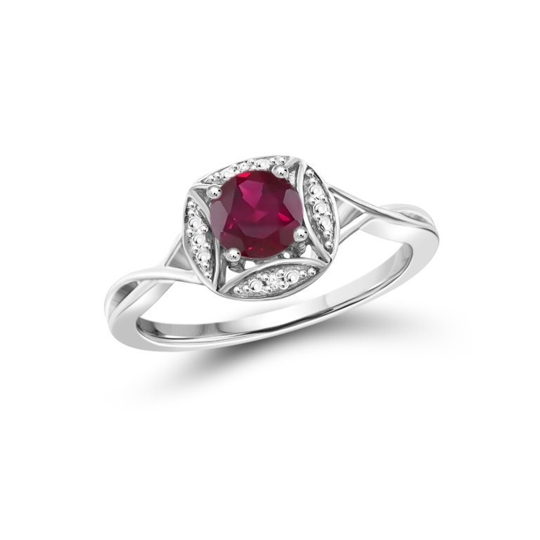 0.68 Carat T.G.W. Ruby Gemstone and White Diamond Accent