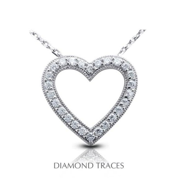0.68 Carat Total Natural Diamonds 14K White Gold Prong Setting Heart Shape with Milgrain Fashion Pendant