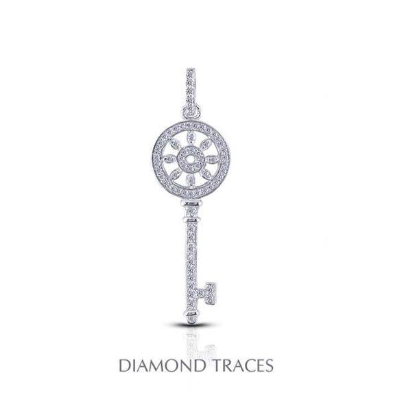 0.68 Carat Total Natural Diamonds 18K White Gold Pave Setting Key Fashion Pendant