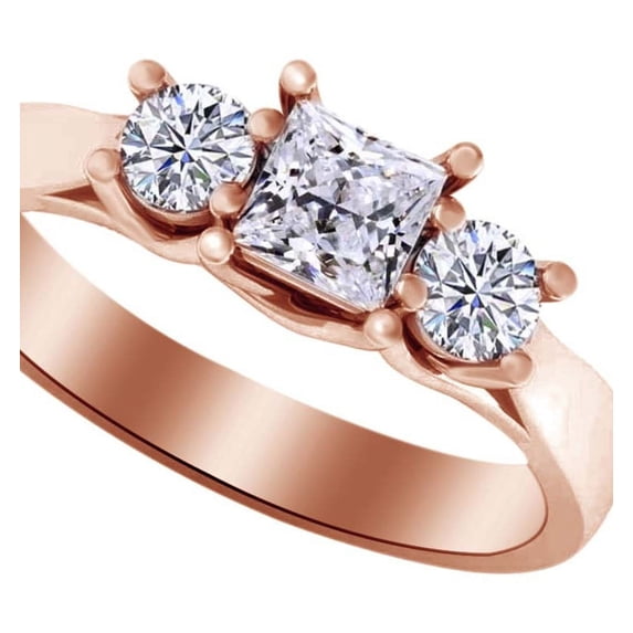 AFFY 0.68 Ct White Natural Diamond Three Stone Engagement Ring in 14k Rose Gold Ring Size - 8