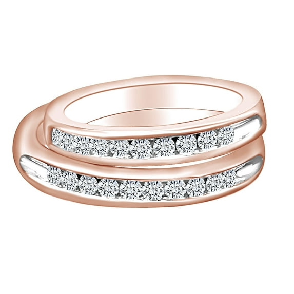 AFFY 0.69 Cttw Round Cut White Natural Diamond Engagement Wedding Matching Band Ring Set 14k Solid Rose Gold
