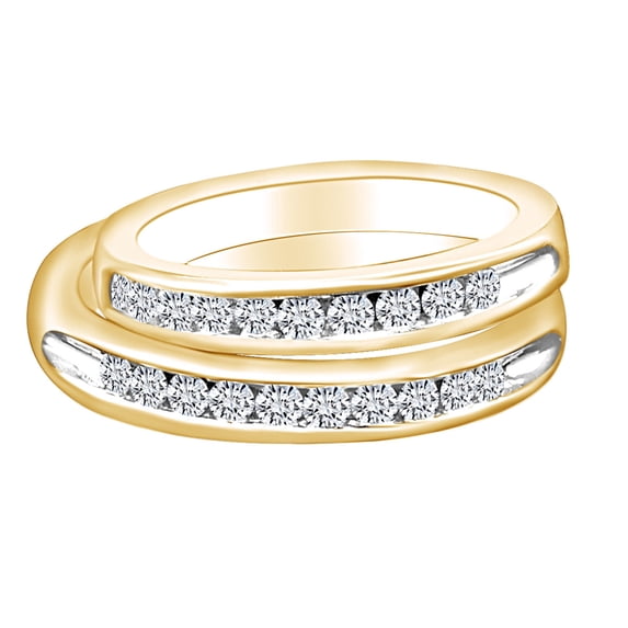 AFFY 0.69 Cttw Round Cut White Natural Diamond Engagement Wedding Matching Band Ring Set 14k Solid Yellow Gold