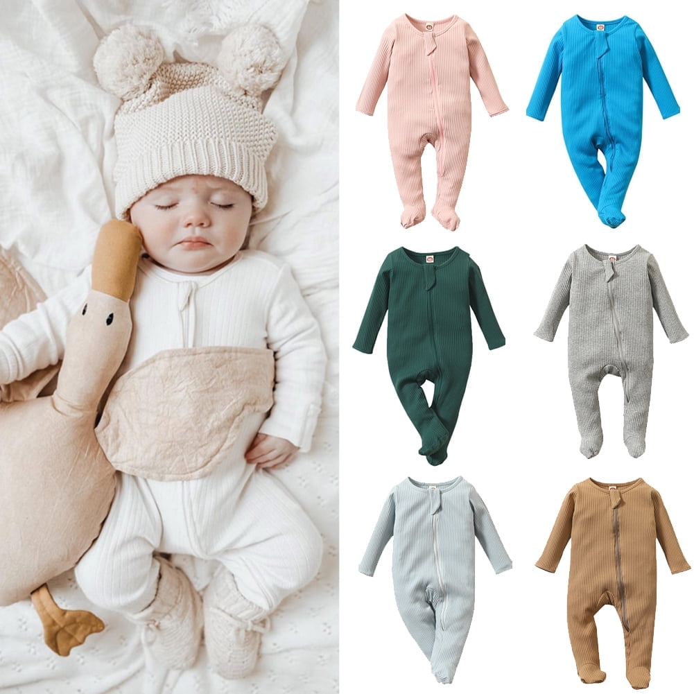 06M Newborn Baby Footie Pajamas Zipper Front Infant Cotton Onepiece