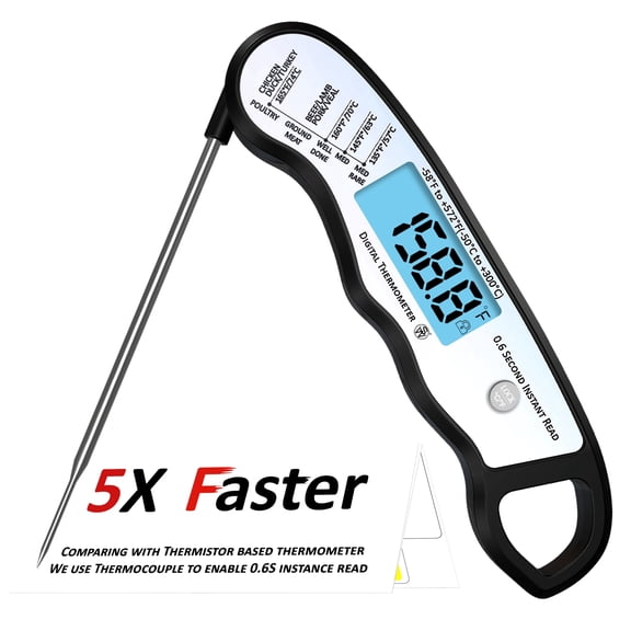 0.6S Instant Read Digital Meat Thermometer Probe/PenFactoryCalibrated/Waterproof/Backlit/Magnetic/Flip Display/Motion Sensor:Outdoor BBQ, Barbecue Grilling, Smoking, Oven, Baking, Oil, Candy