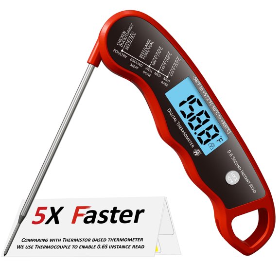 0.6S Instant Read Digital Meat Thermometer Probe/PenFactoryCalibrated/Waterproof/Backlit/Magnetic/Flip Display/Motion Sensor:Outdoor BBQ, Barbecue Grilling, Smoking, Oven, Baking, Oil, Candy