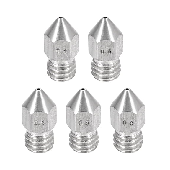 0.6mm 3D Printer Nozzle, Fit for MK8 Extruder Head, for 1.75mm Filament Stainless Steel 5pcs