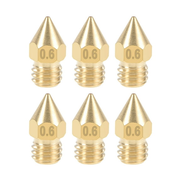 0.6mm 3D Printer Nozzle Head M6 Thread for MK8 1.75mm Extruder Print, Brass 6pcs