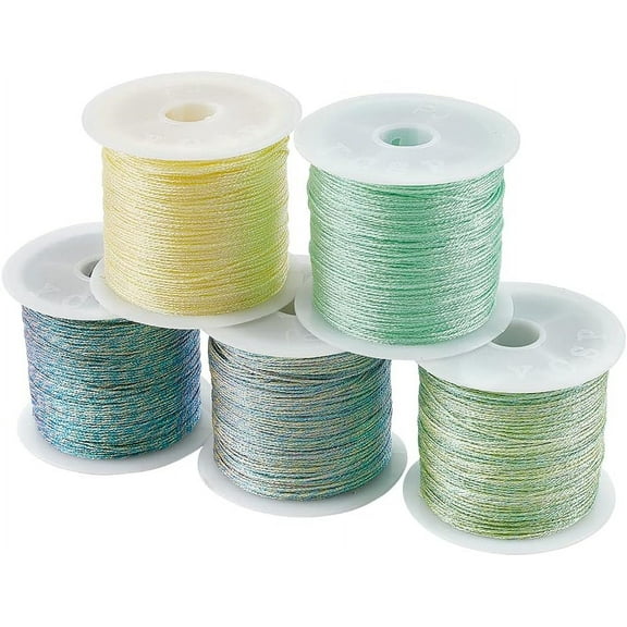 0.6mm Craft Beading Thread 6-Ply Polyester Kumihimo Macrame String Chinese Knotting Cord for Friendship Bracelet Neckalce Jewelry Making Home Ornament 5 Colors 218 Yards Totally Colorful