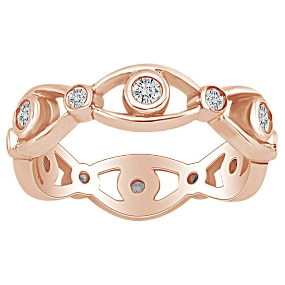 AFFY 0.7 Carat (Ctw) Round Shape White Natural Diamond Eternity Wedding Band Ring In 14k Solid Rose Gold Ring Size-6