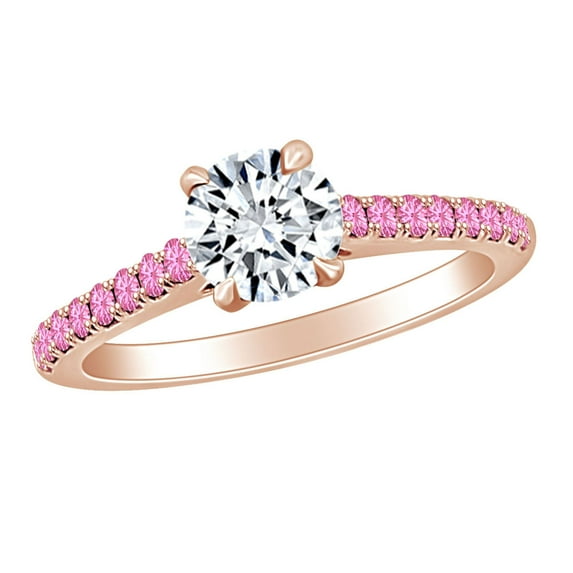AFFY 0.7 Carat (Ctw) White Natural Diamond & Simulated Tourmaline Solitaire Engagement Ring In 14k Solid Rose Gold Ring Size-8