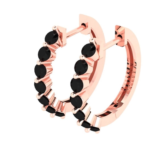 0.7 Ct Brilliant Round Cut Hoop Natural Onyx 14K Rose Solid Solid Gold Everyday Dainty Earrings Lever Back