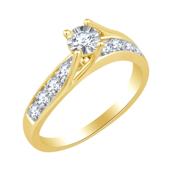 AFFY 0.7 Ct Round White Natural Diamond Solitaire Engagement Ring in 14k White Gold Ring Size - 14