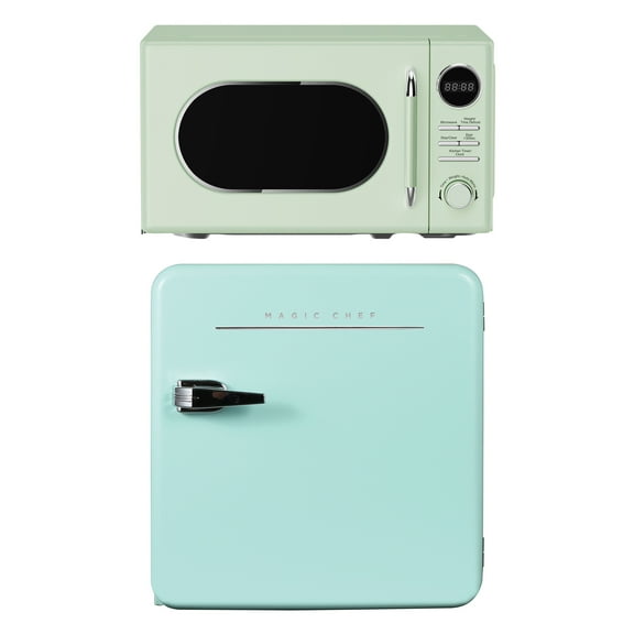 Magic Chef 0.7-cu. ft. 700-Watt Retro Countertop Microwave and 1.6-cu. ft. Energy-Star Certified Retro Mini Fridge Kit, Green
