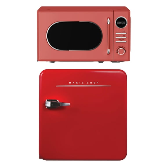 Magic Chef 0.7-cu. ft. 700-Watt Retro Countertop Microwave and 1.6-cu. ft. Energy-Star Certified Retro Mini Fridge Kit, Red