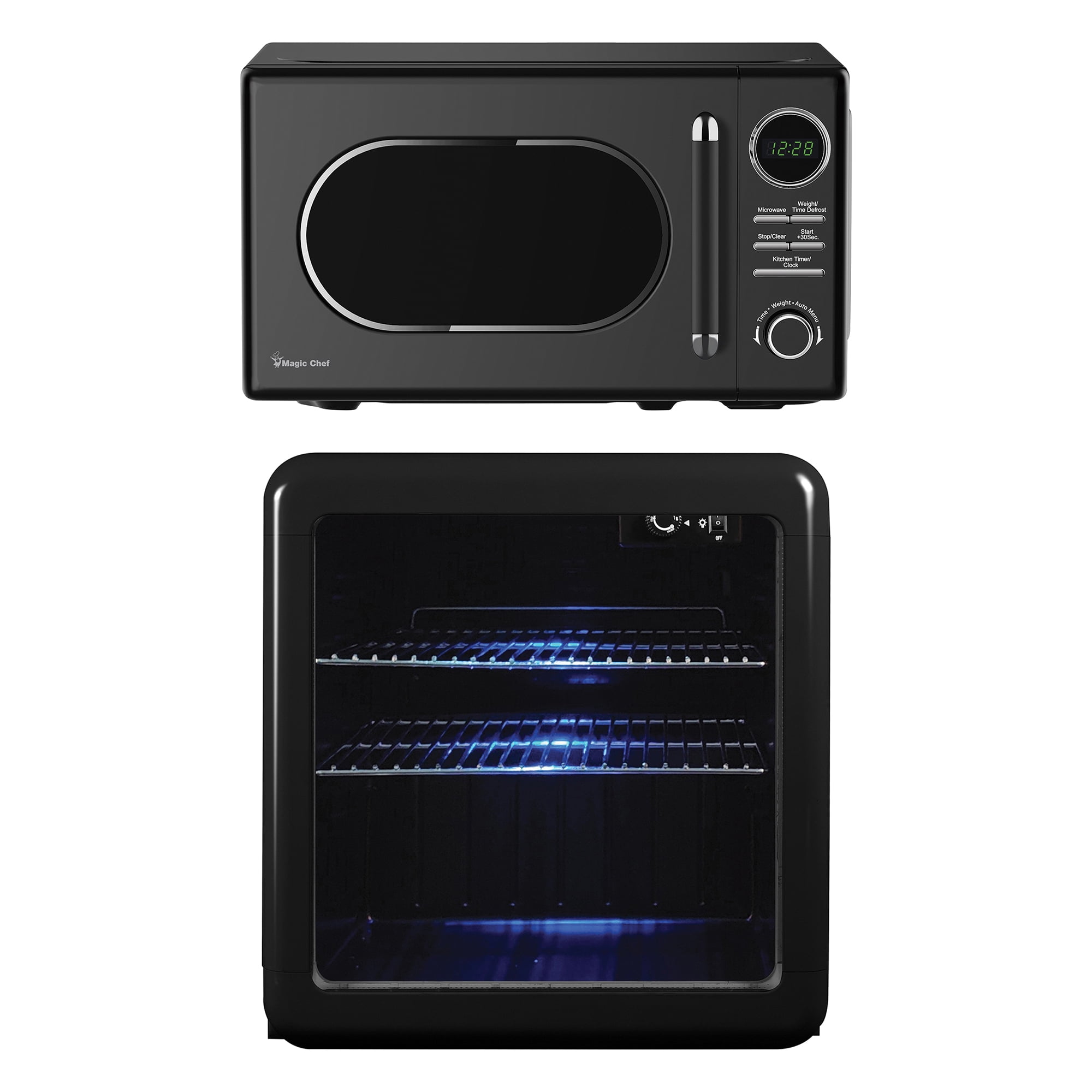 Magic Chef 0.7-cu. ft. 700-Watt Retro Countertop Microwave and 1.7-cu. ft. Retro Beverage Cooler Kit, Black